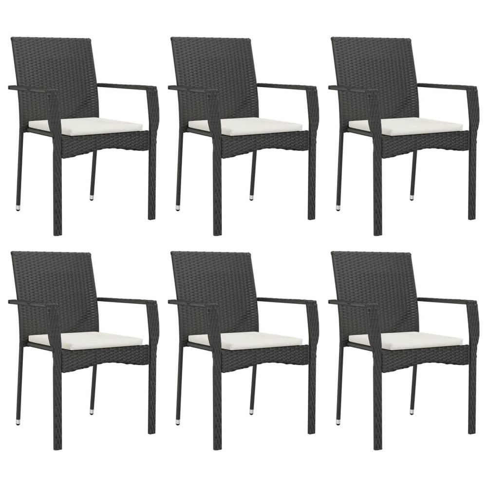 7 Piece Patio Dining Set with Cushions Black Poly Rattan. Picture 3