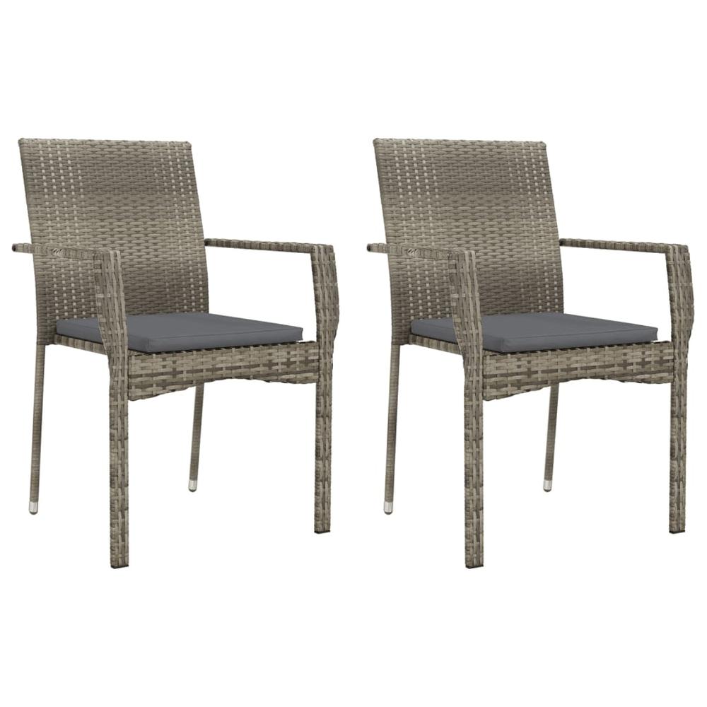 3 Piece Patio Dining Set with Cushions Gray Poly Rattan. Picture 3