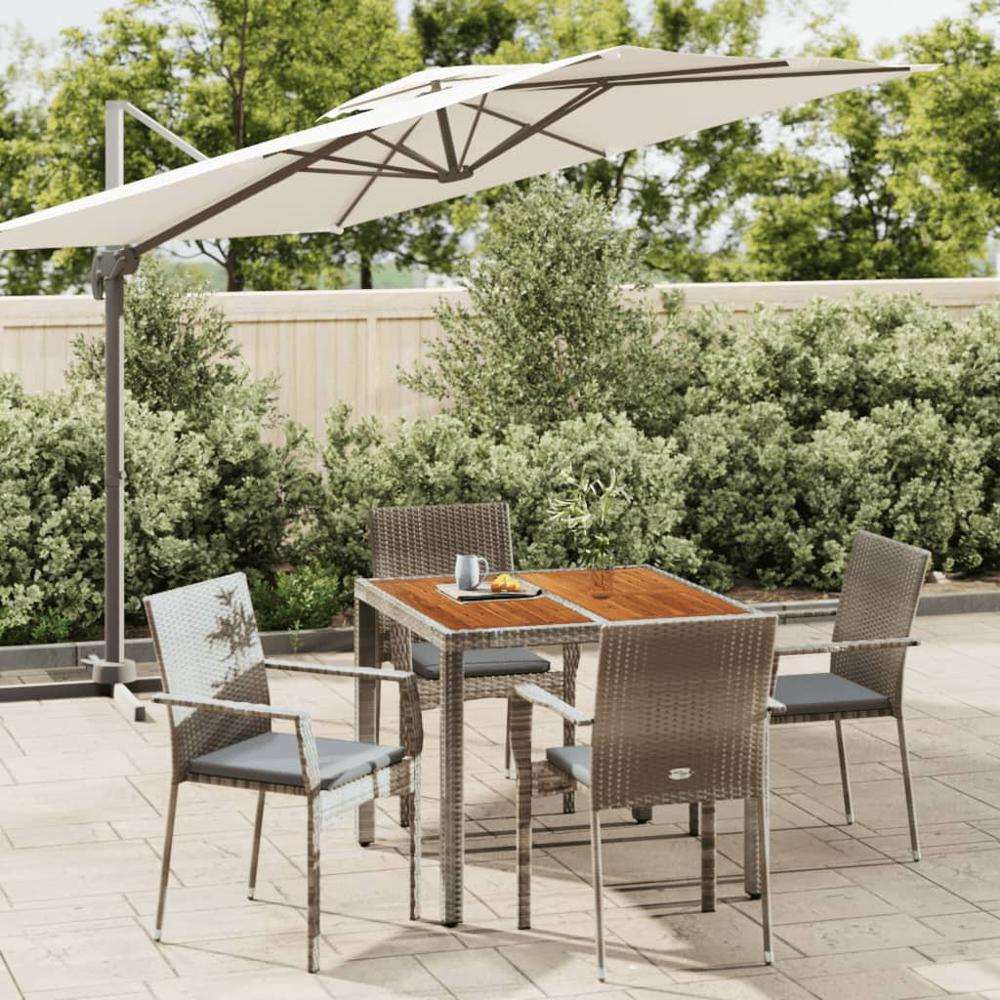 5 Piece Patio Dining Set with Cushions Gray Poly Rattan. Picture 12
