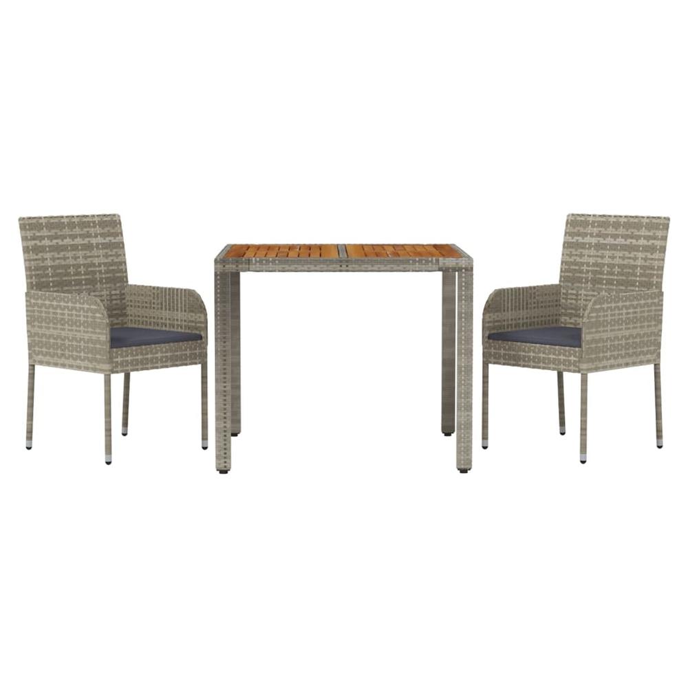 3 Piece Patio Dining Set with Cushions Gray Poly Rattan. Picture 2