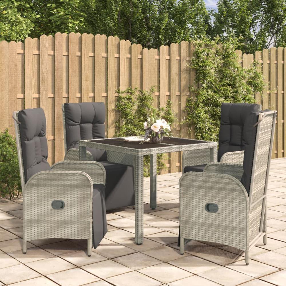 5 Piece Patio Dining Set with Cushions Gray Poly Rattan. Picture 11