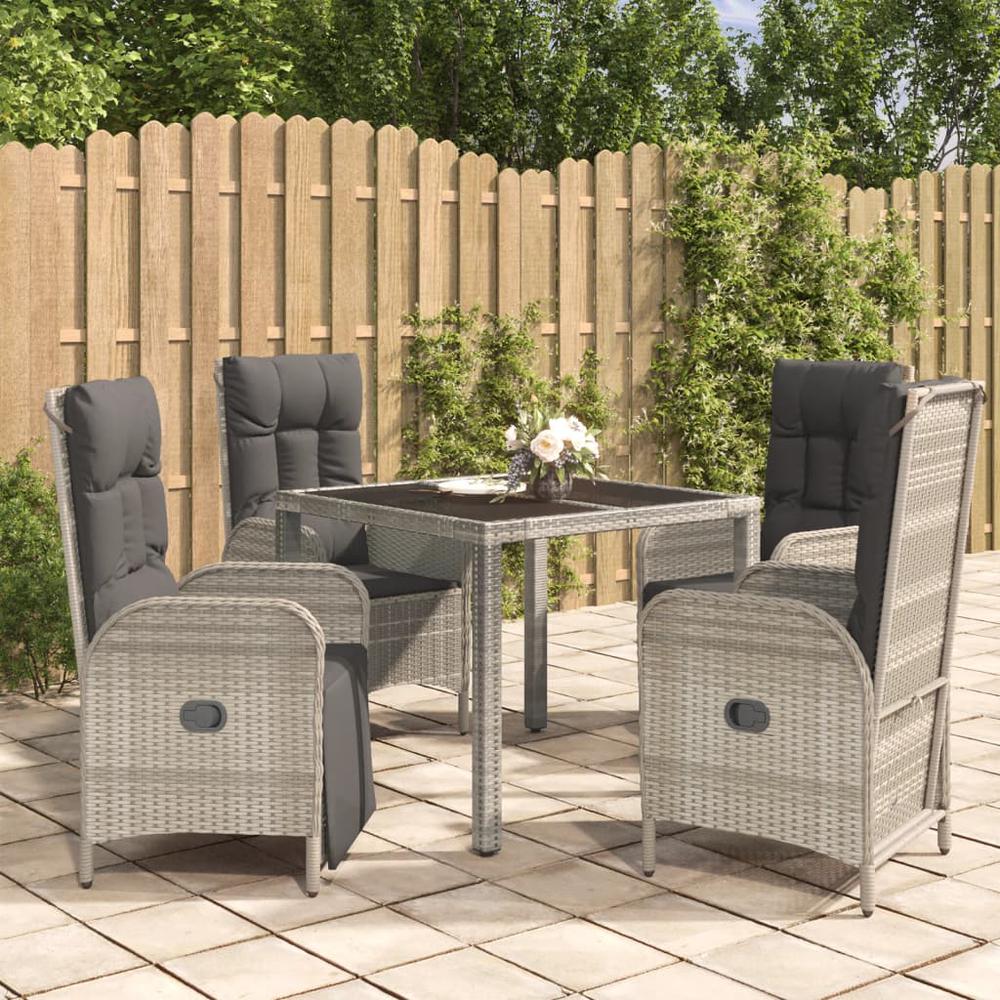 5 Piece Patio Dining Set with Cushions Gray Poly Rattan. Picture 12