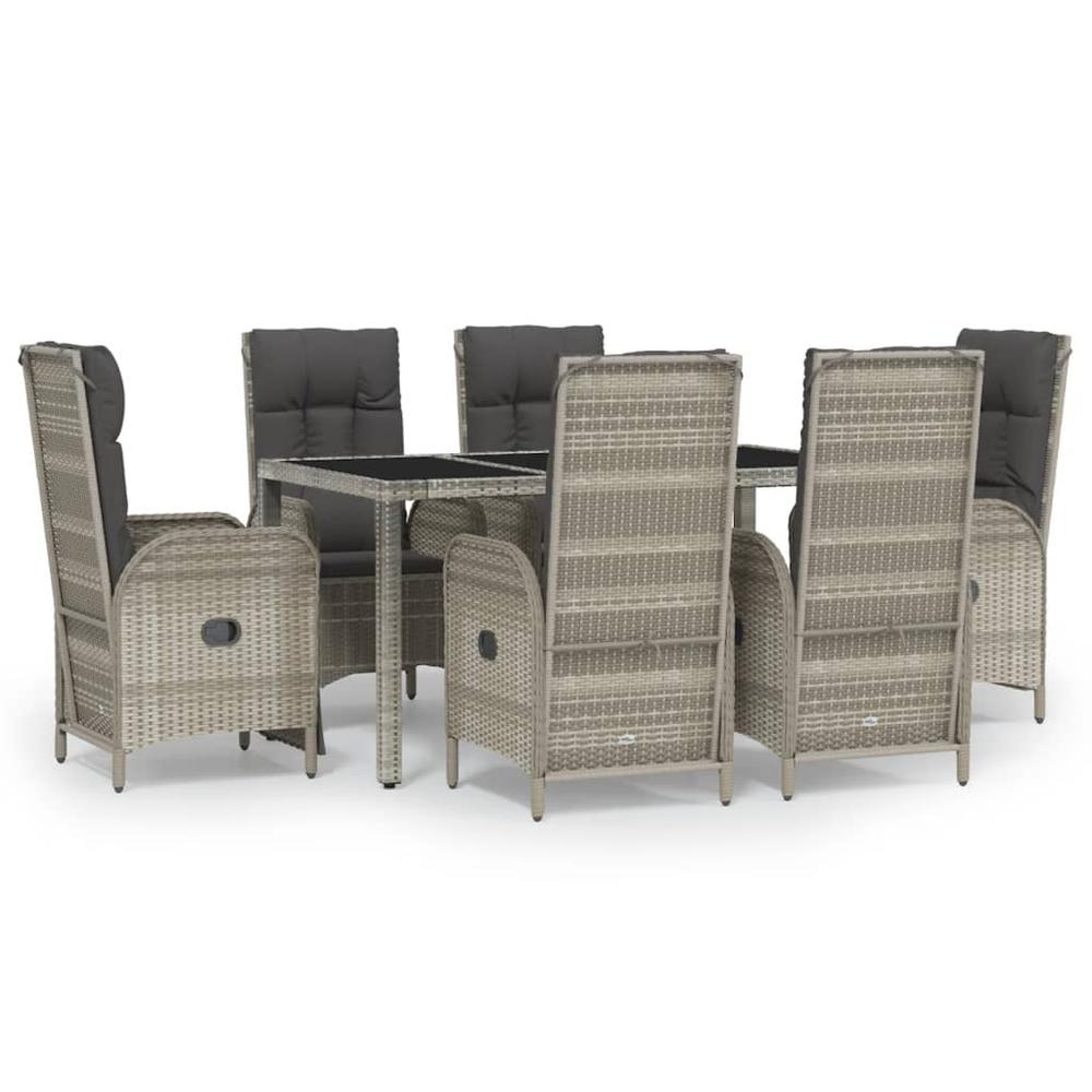 7 Piece Patio Dining Set with Cushions Gray Poly Rattan. Picture 1