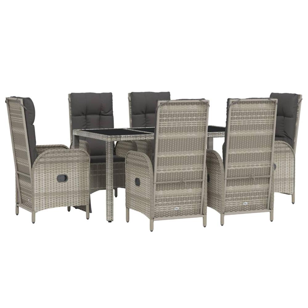 7 Piece Patio Dining Set with Cushions Gray Poly Rattan. Picture 2