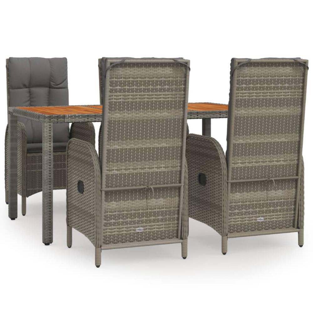 5 Piece Patio Dining Set with Cushions Gray Poly Rattan. Picture 1