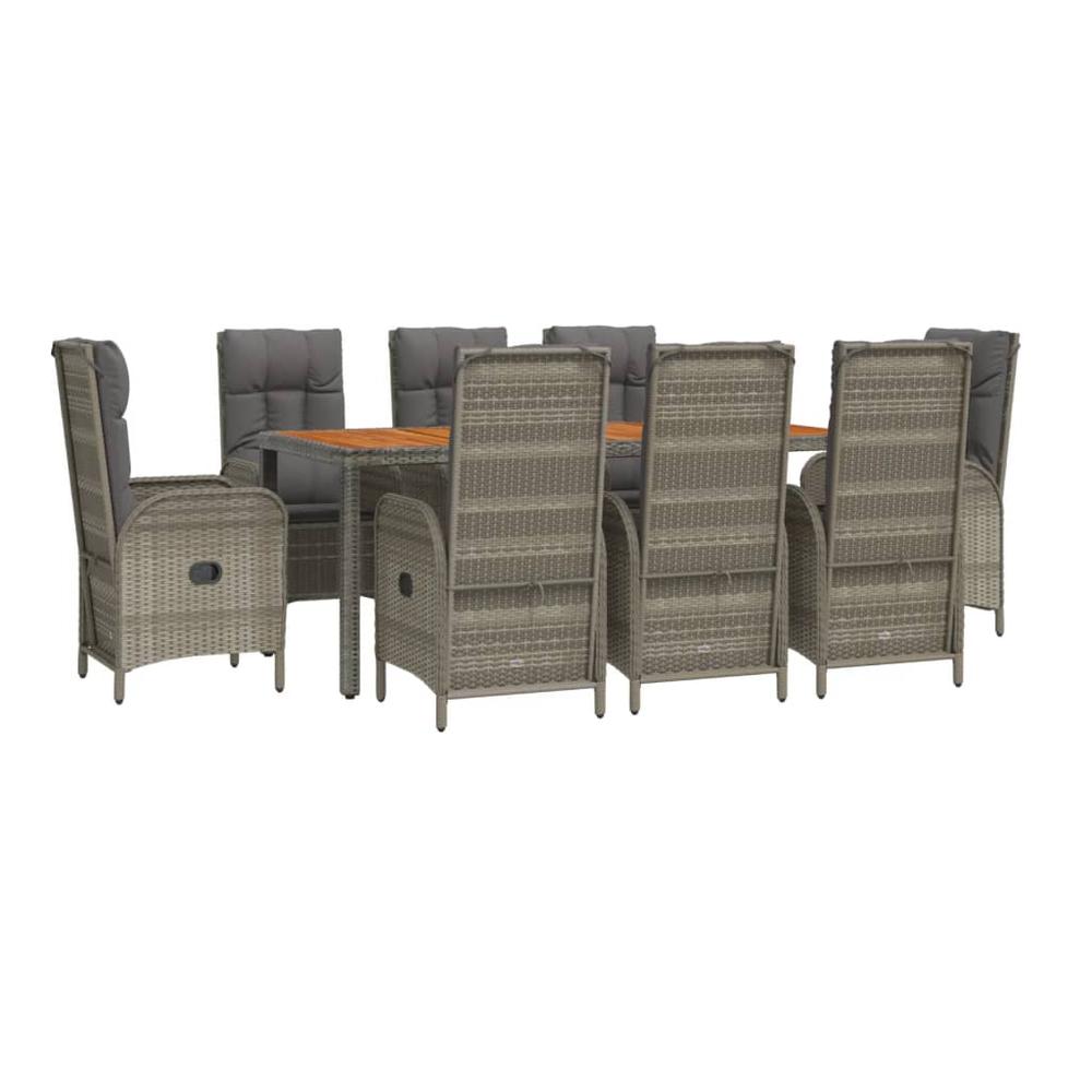 9 Piece Patio Dining Set with Cushions Gray Poly Rattan. Picture 2