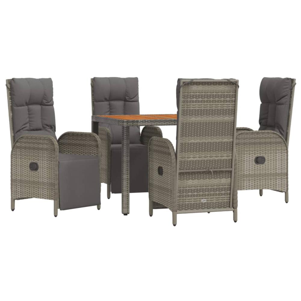 5 Piece Patio Dining Set with Cushions Gray Poly Rattan. Picture 2