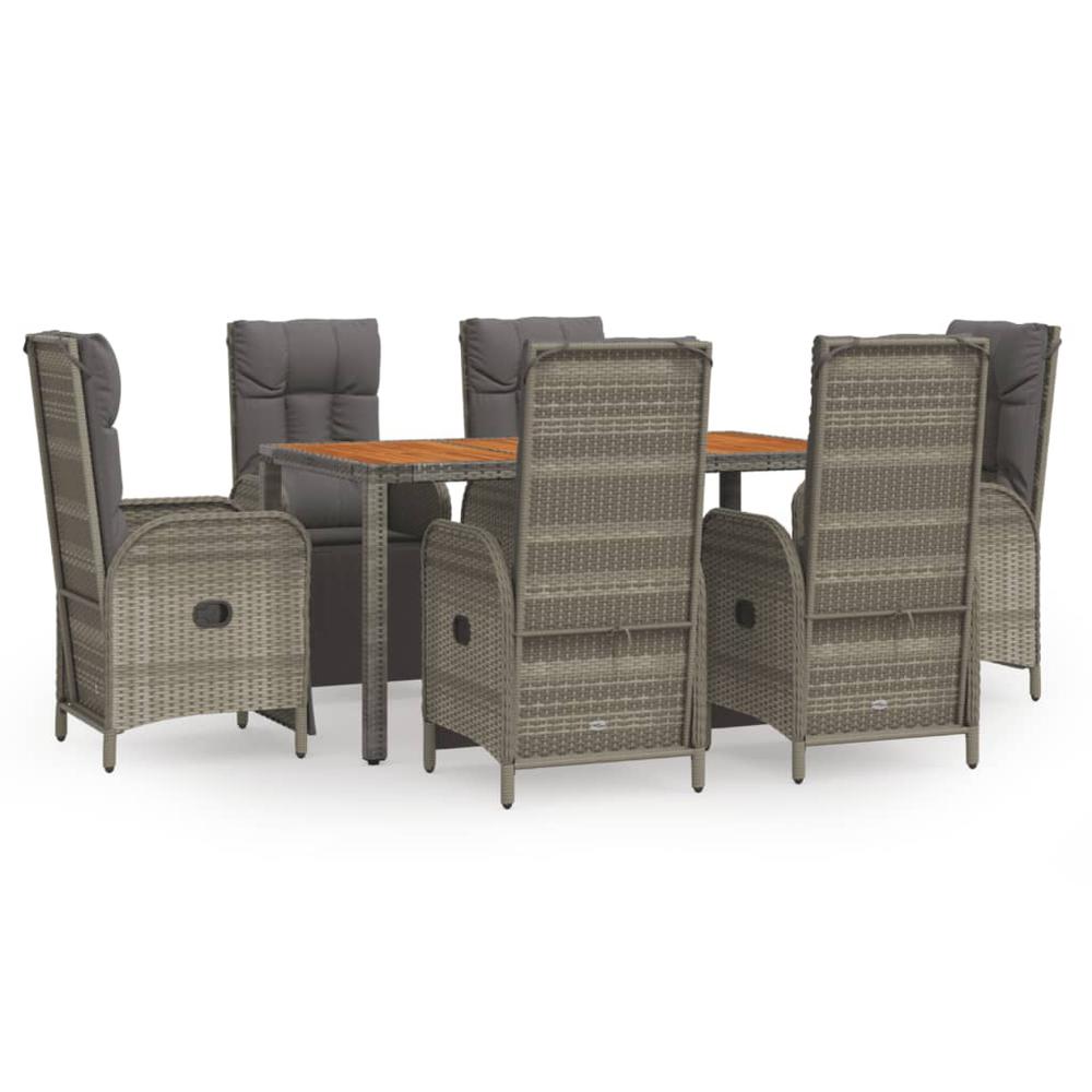 7 Piece Patio Dining Set with Cushions Gray Poly Rattan. Picture 1