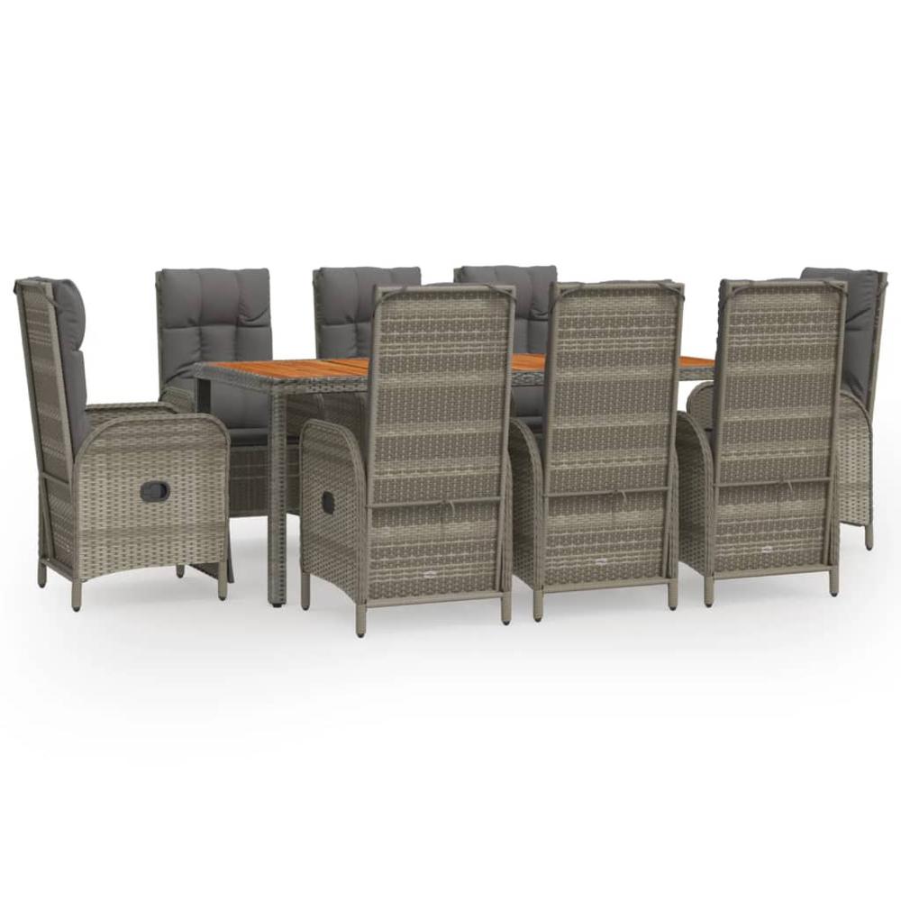 9 Piece Patio Dining Set with Cushions Gray Poly Rattan. Picture 1