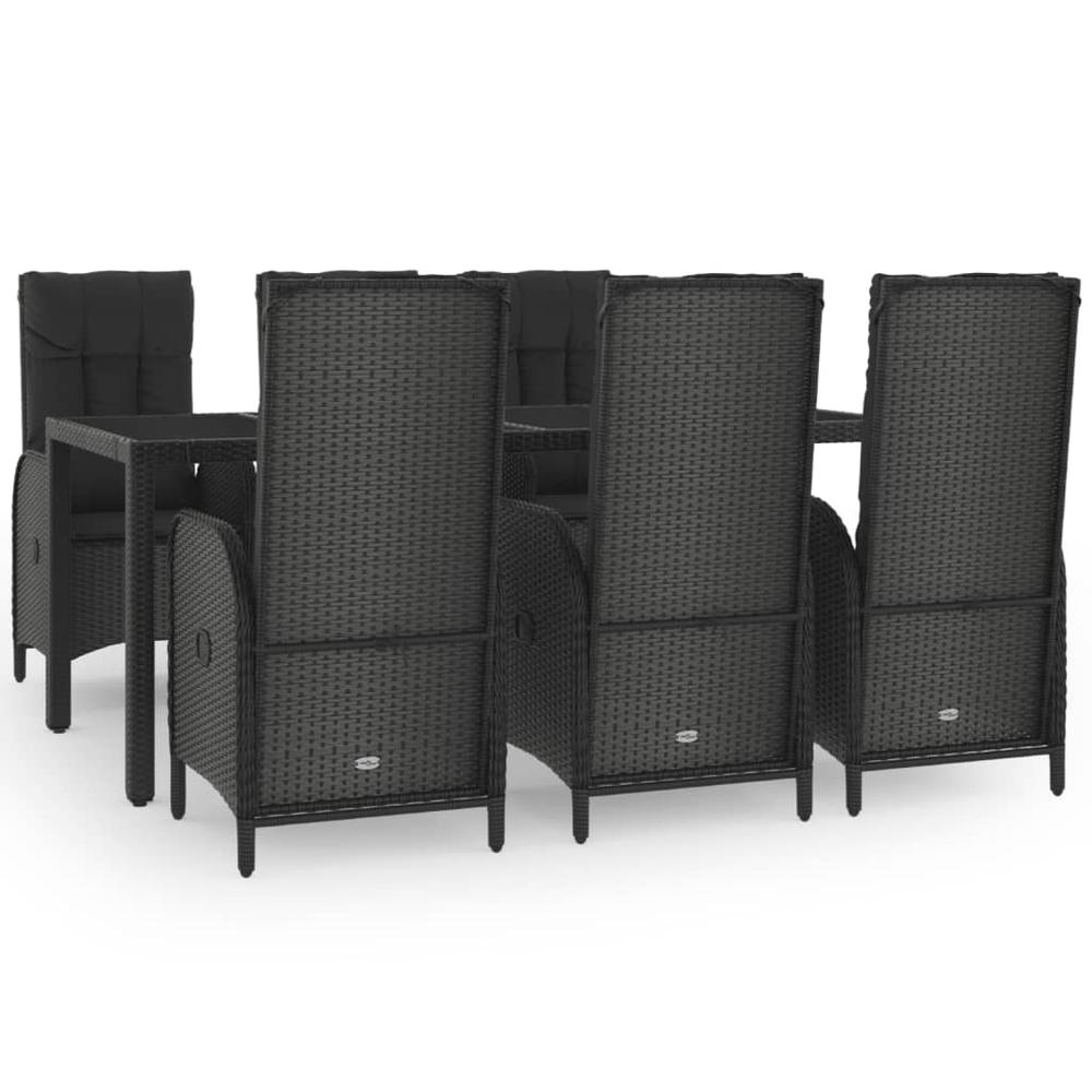 7 Piece Patio Dining Set with Cushions Black and Gray Poly Rattan. Picture 1