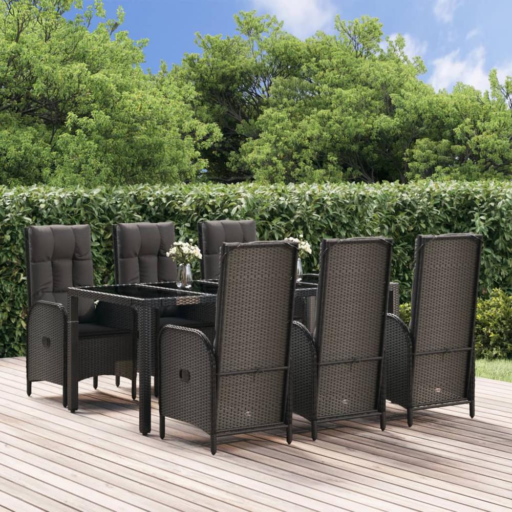 7 Piece Patio Dining Set with Cushions Black and Gray Poly Rattan. Picture 11