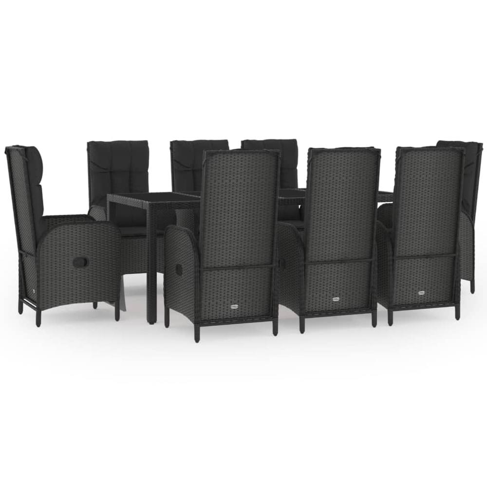9 Piece Patio Dining Set with Cushions Black and Gray Poly Rattan. Picture 1