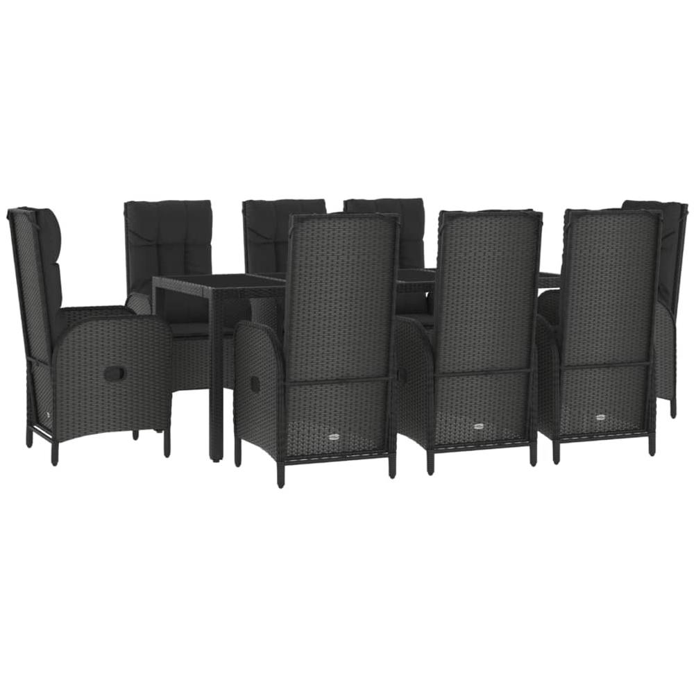 9 Piece Patio Dining Set with Cushions Black and Gray Poly Rattan. Picture 2