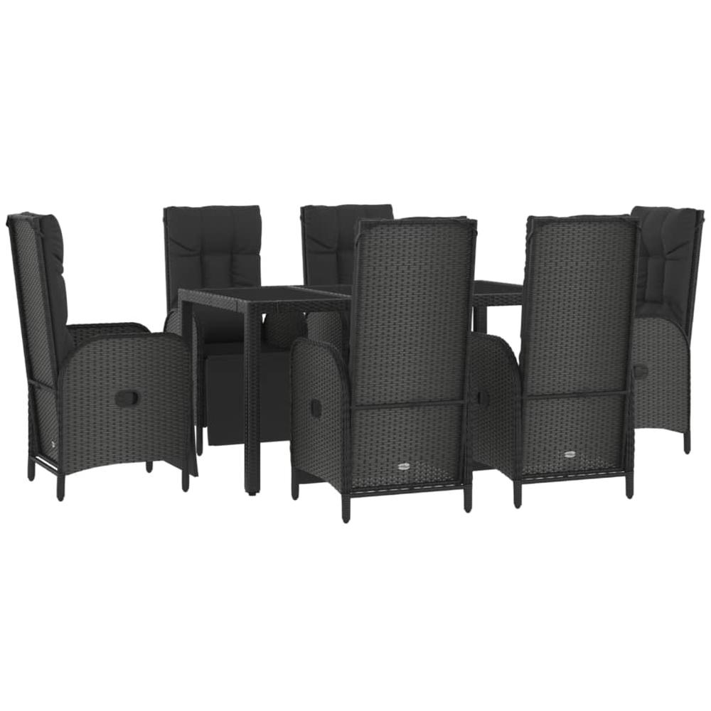 7 Piece Patio Dining Set with Cushions Black and Gray Poly Rattan. Picture 2