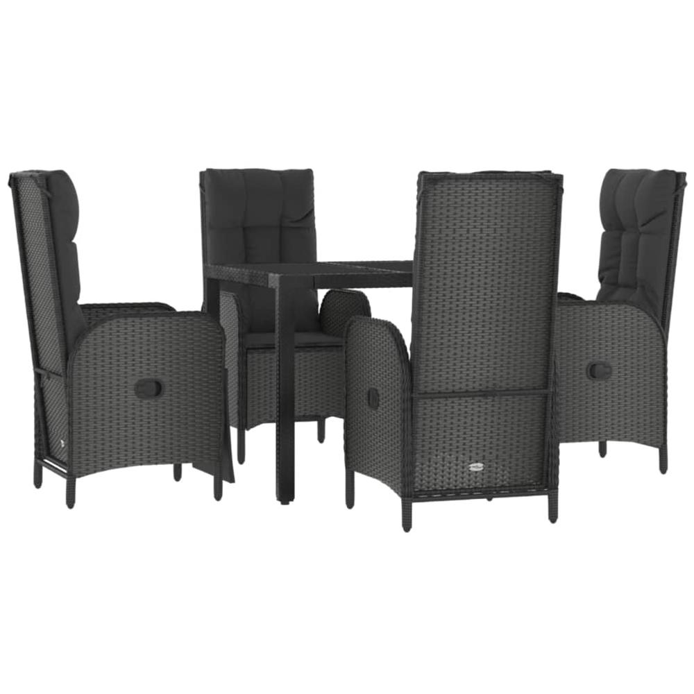 5 Piece Patio Dining Set with Cushions Black Poly Rattan. Picture 2