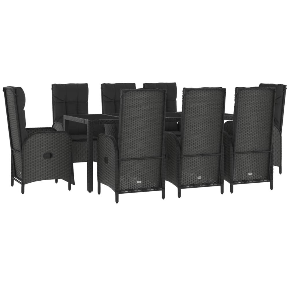 9 Piece Patio Dining Set with Cushions Black Poly Rattan. Picture 2