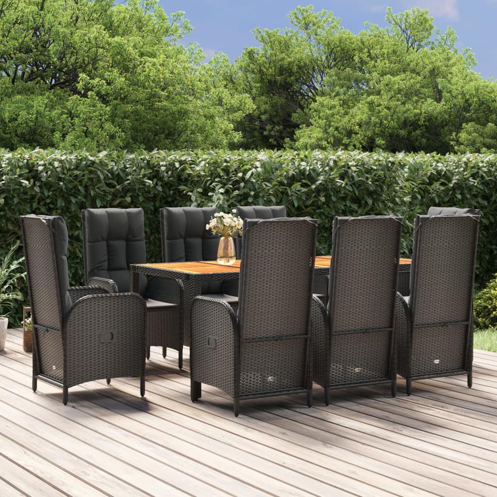 9 Piece Patio Dining Set with Cushions Black Poly Rattan. Picture 10