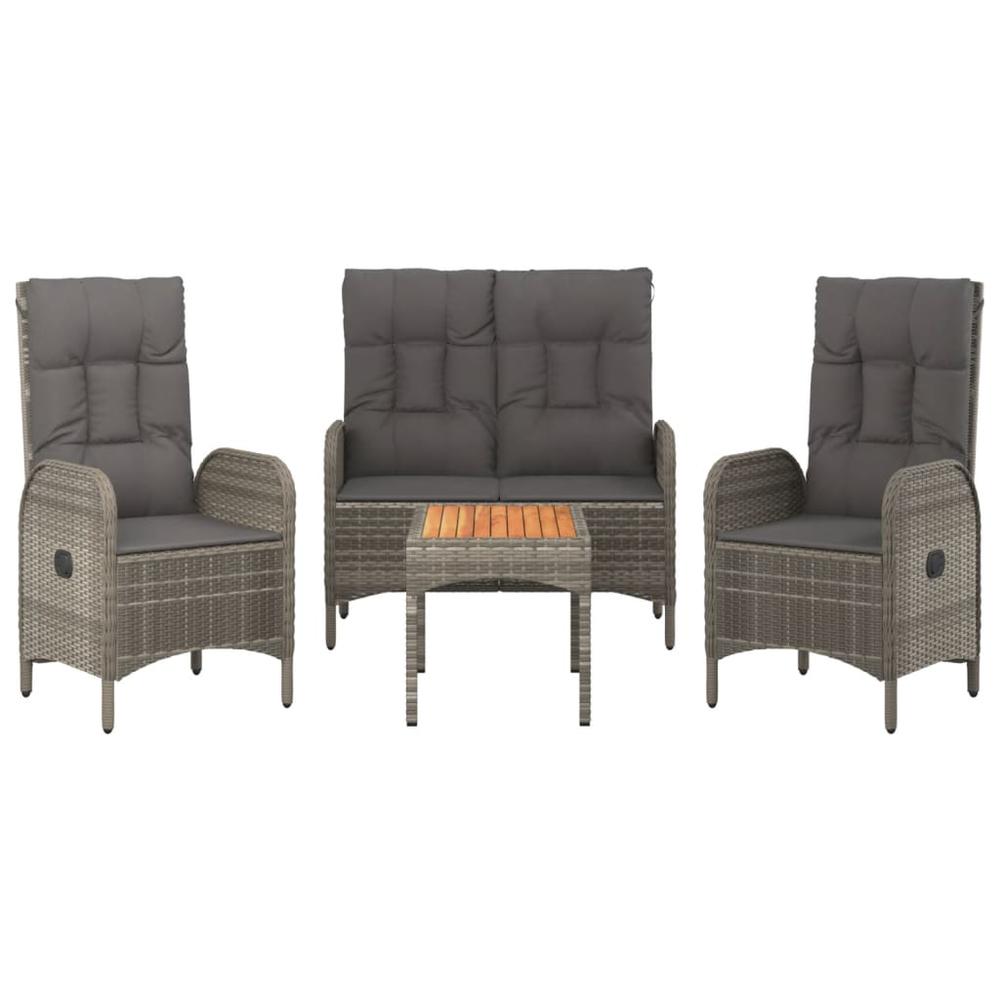 4 Piece Patio Dining Set with Cushions Gray Poly Rattan. Picture 2