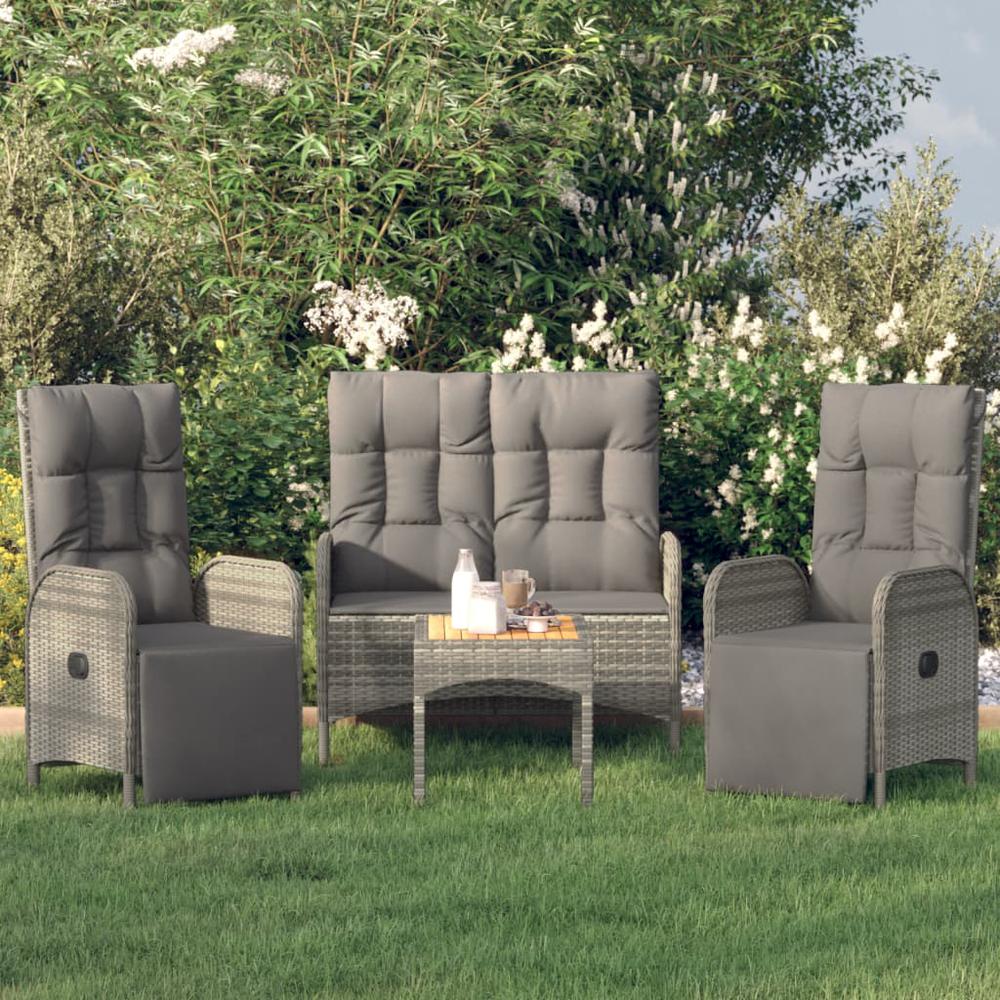 4 Piece Patio Dining Set with Cushions Gray Poly Rattan. Picture 12