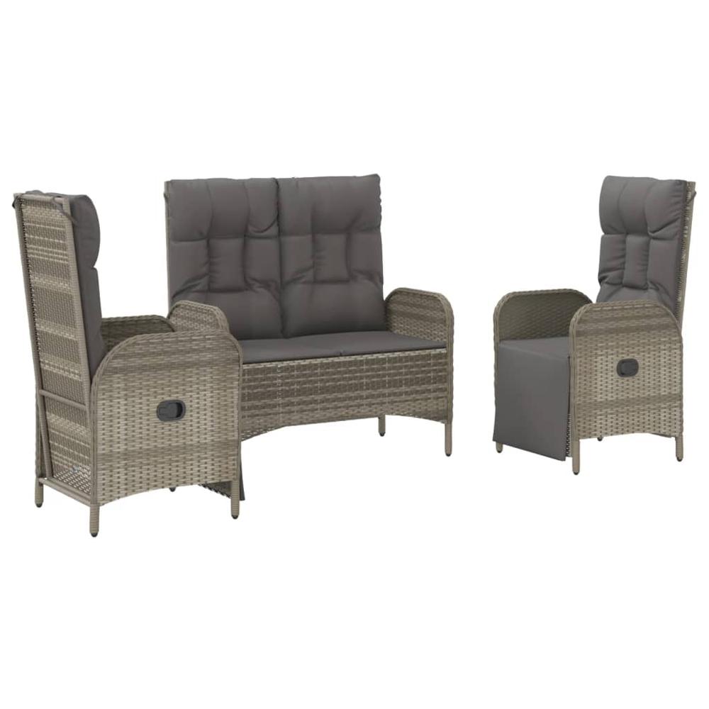 3 Piece Patio Dining Set with Cushions Gray Poly Rattan. Picture 2