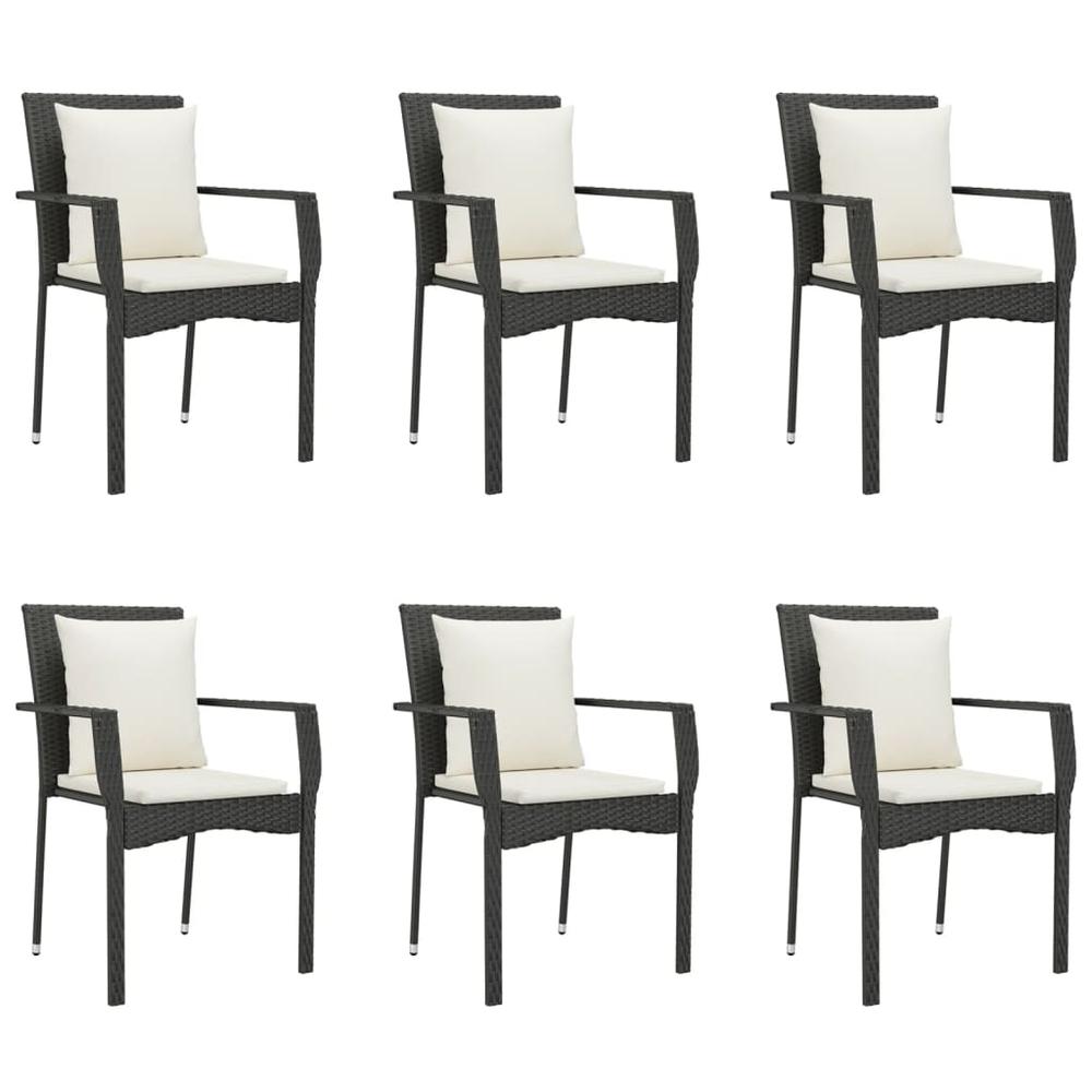 7 Piece Patio Dining Set with Cushions Black Poly Rattan. Picture 3