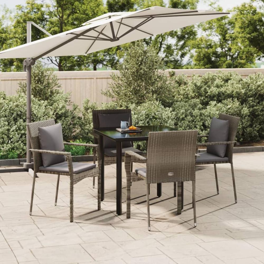 5 Piece Patio Dining Set with Cushions Black and Gray Poly Rattan. Picture 10