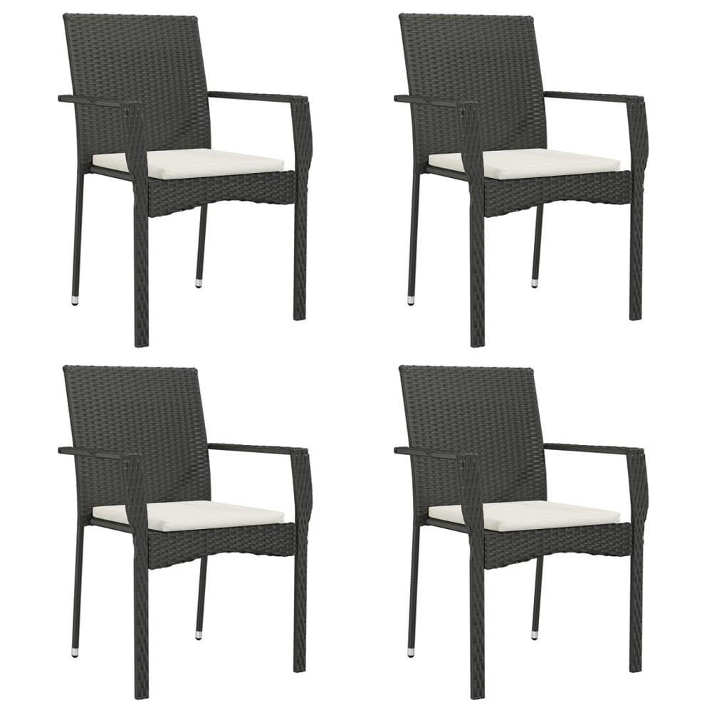 5 Piece Patio Dining Set with Cushions Black Poly Rattan. Picture 3