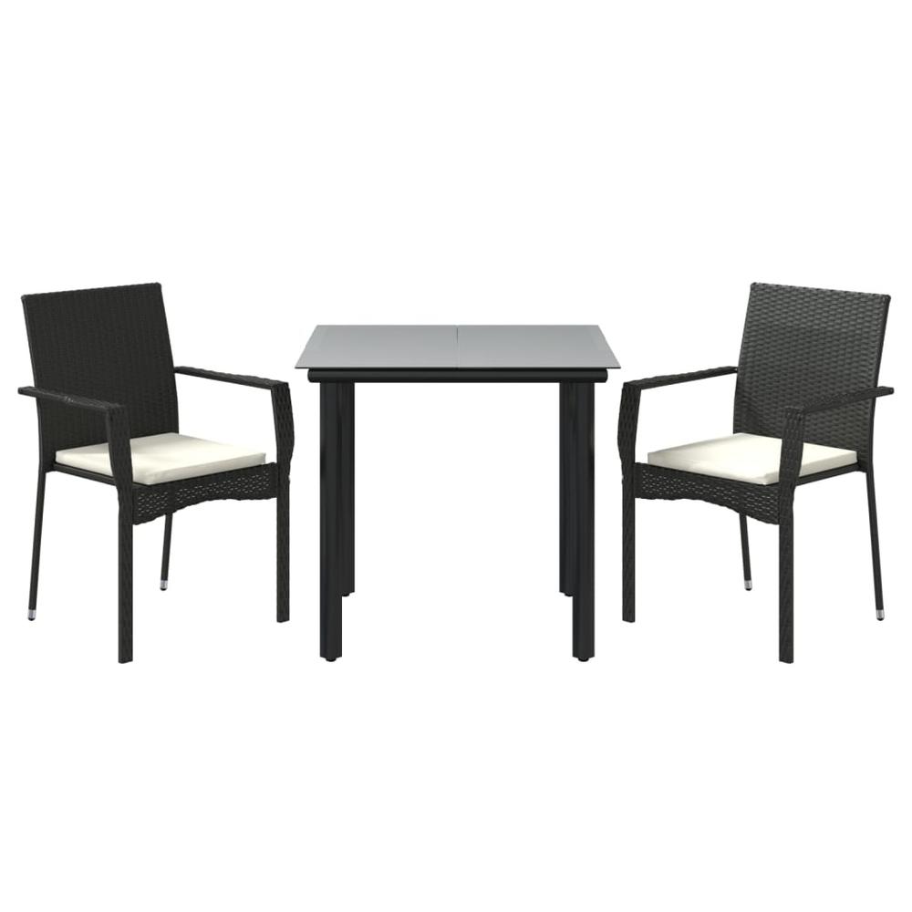 3 Piece Patio Dining Set with Cushions Black Poly Rattan. Picture 2