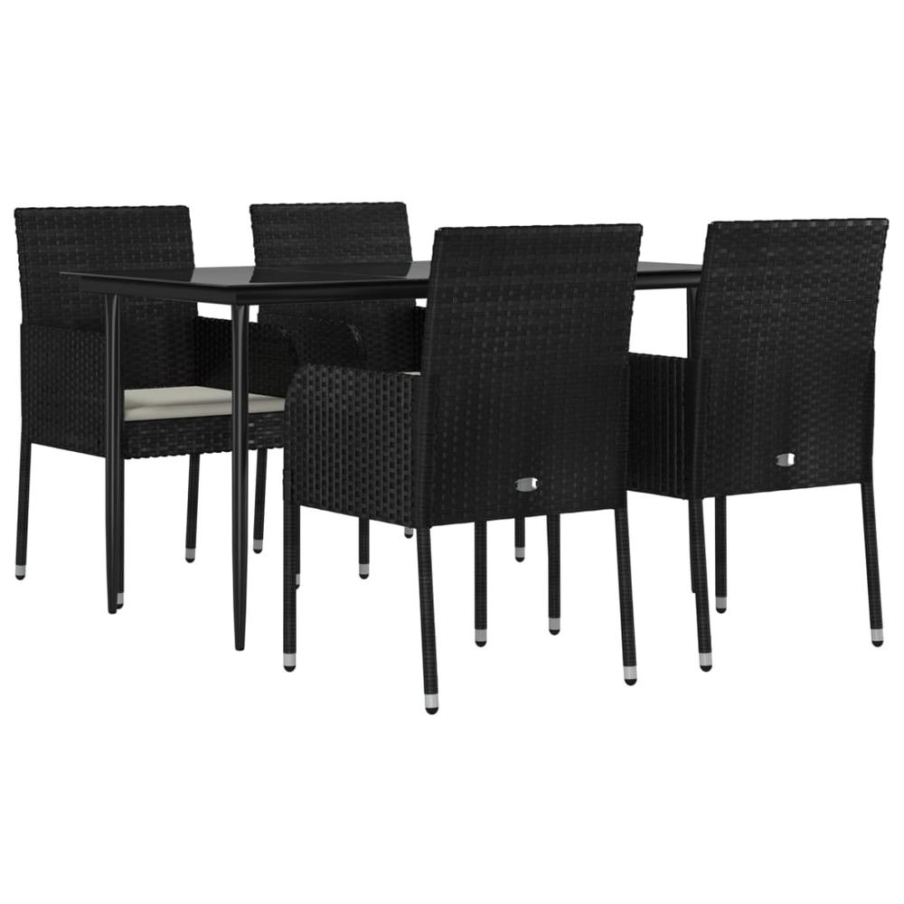 5 Piece Patio Dining Set with Cushions Black Poly Rattan. Picture 2