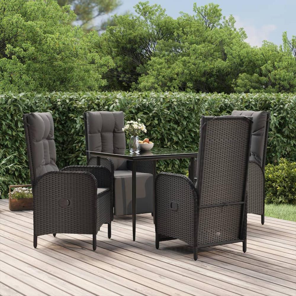 5 Piece Patio Dining Set with Cushions Black Poly Rattan. Picture 12