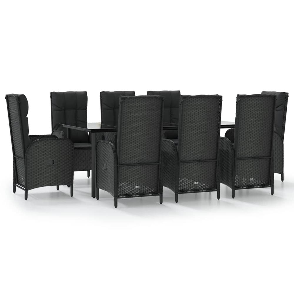 9 Piece Patio Dining Set with Cushions Black Poly Rattan. Picture 1