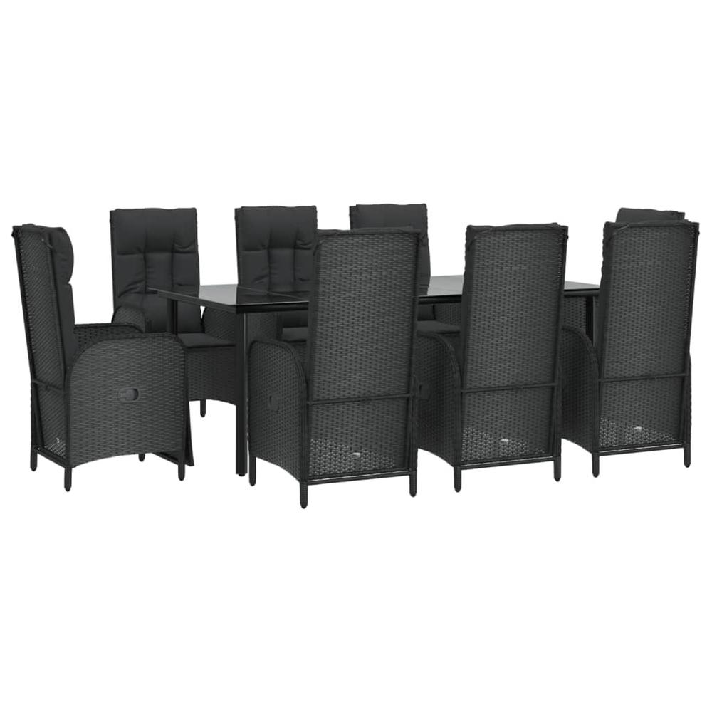 9 Piece Patio Dining Set with Cushions Black Poly Rattan. Picture 2
