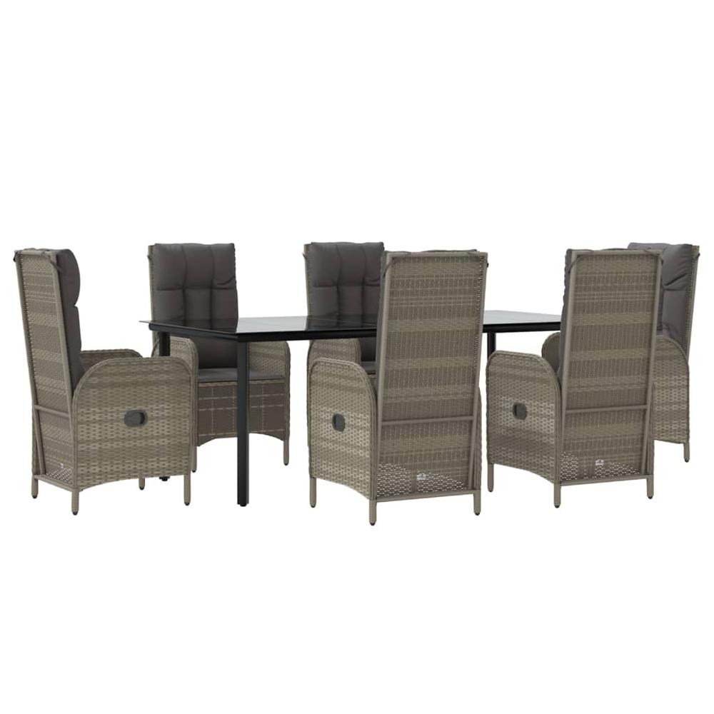 7 Piece Patio Dining Set with Cushions Black and Gray Poly Rattan. Picture 2