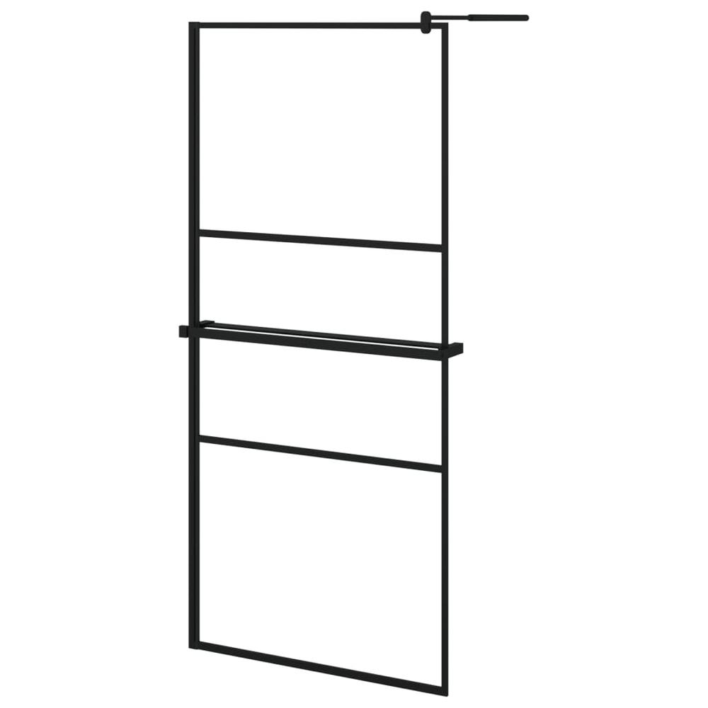 Walk-in Shower Wall with Shelf Black 35.4"x76.8" ESG Glass&Aluminum. Picture 1