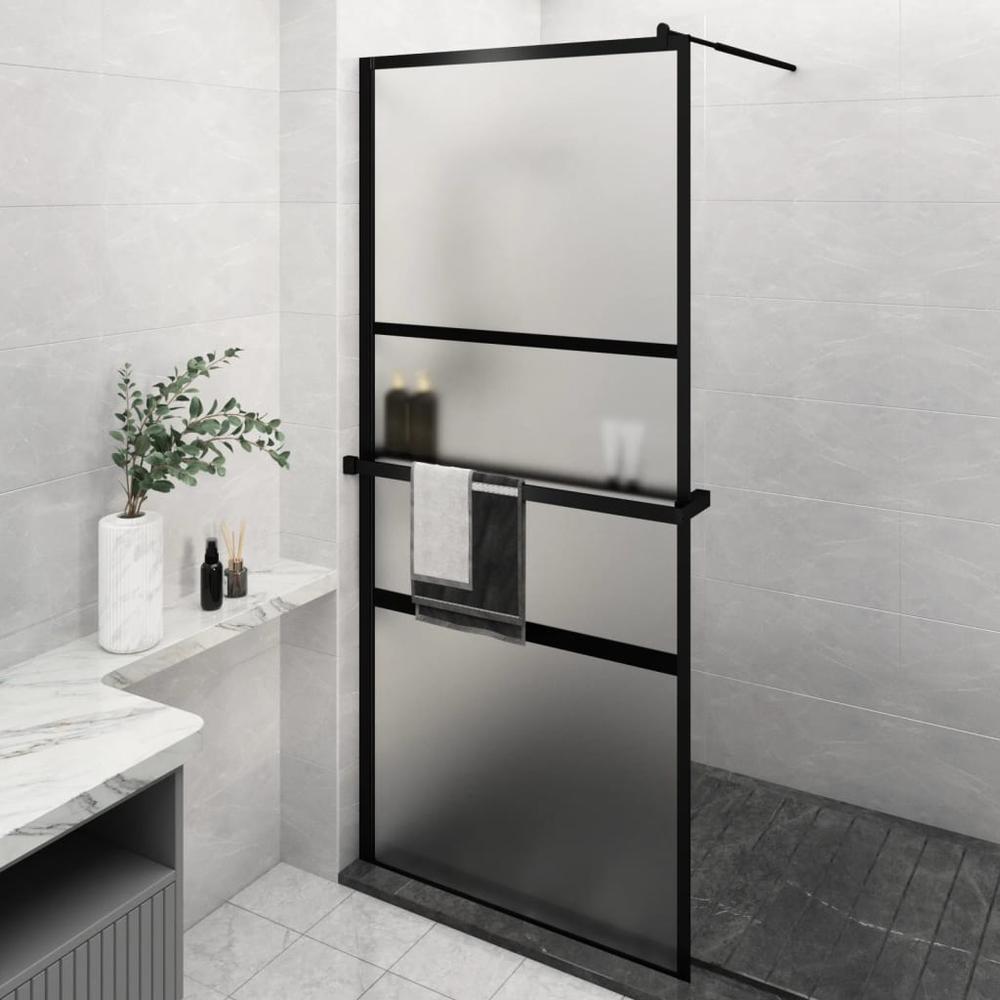 Walk-in Shower Wall with Shelf Black 35.4"x76.8" ESG Glass&Aluminum. Picture 12