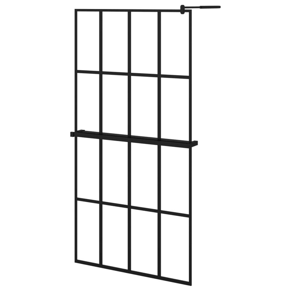 Walk-in Shower Wall with Shelf Black 39.4"x76.8" ESG Glass&Aluminum. Picture 1
