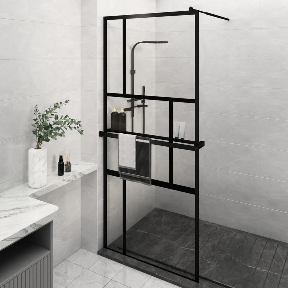 Walk-in Shower Wall with Shelf Black 39.4"x76.8" ESG Glass&Aluminum. Picture 12