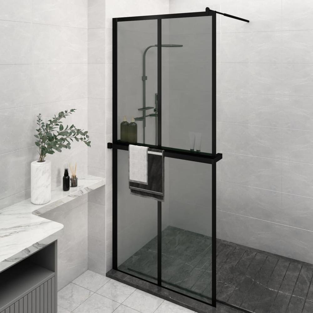 Walk-in Shower Wall with Shelf Black 39.4"x76.8" ESG Glass&Aluminum. Picture 12