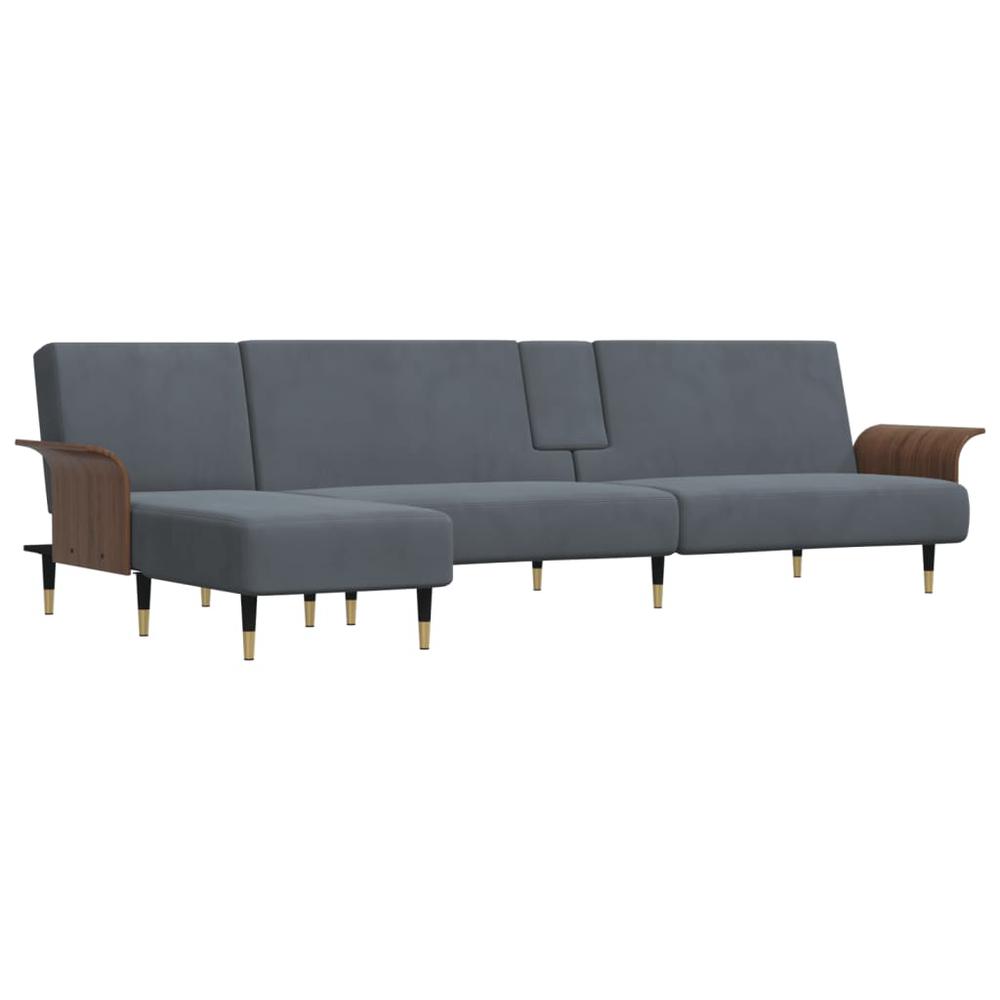 L-shaped Sofa Bed Dark Gray 109.8"x55.1"x27.6" Velvet. Picture 1