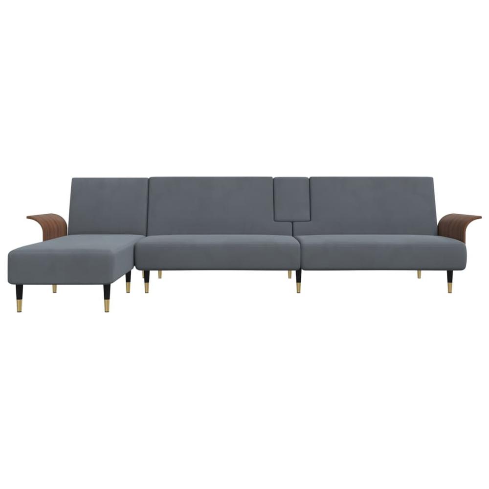 L-shaped Sofa Bed Dark Gray 109.8"x55.1"x27.6" Velvet. Picture 2