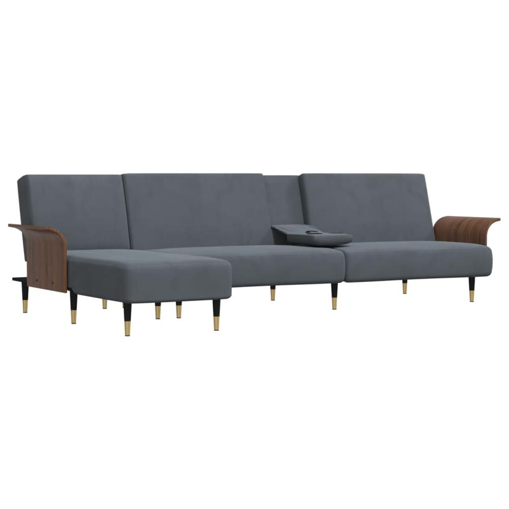 L-shaped Sofa Bed Dark Gray 109.8"x55.1"x27.6" Velvet. Picture 3