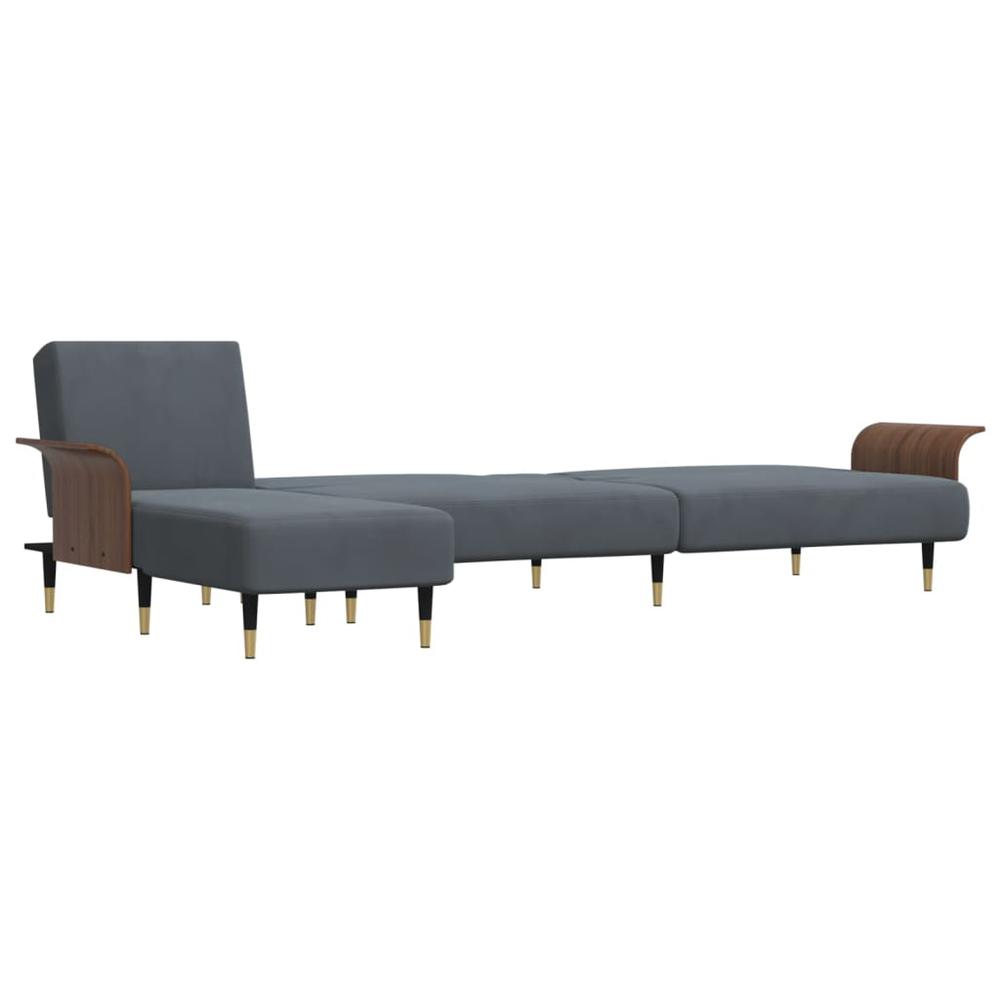 L-shaped Sofa Bed Dark Gray 109.8"x55.1"x27.6" Velvet. Picture 4
