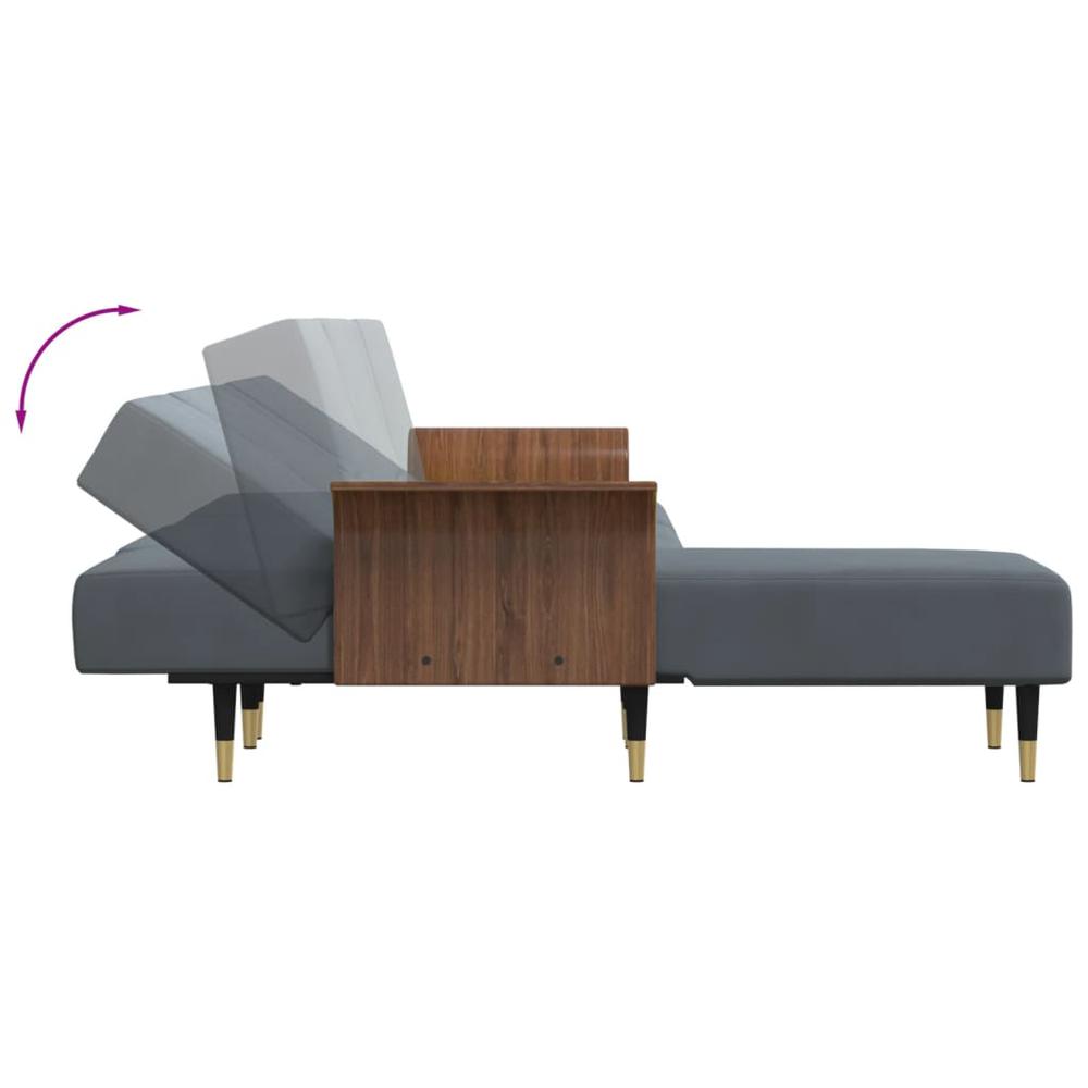 L-shaped Sofa Bed Dark Gray 109.8"x55.1"x27.6" Velvet. Picture 6