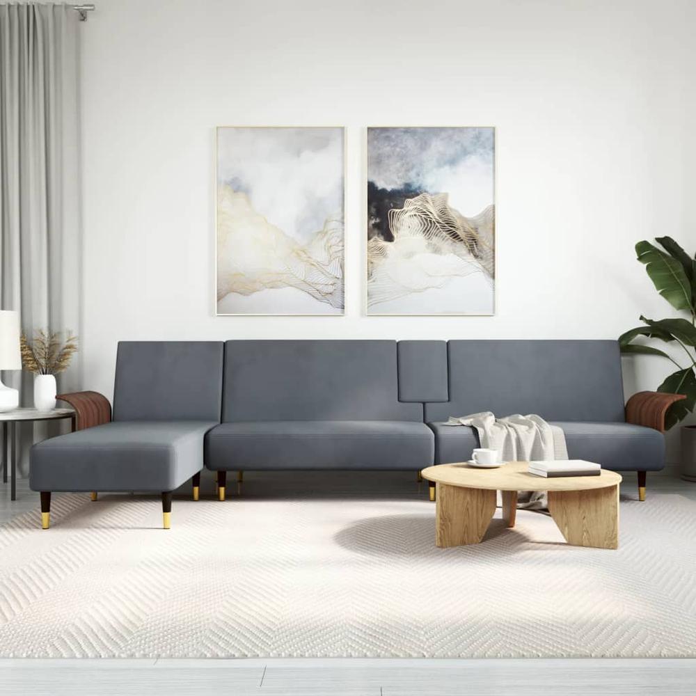 L-shaped Sofa Bed Dark Gray 109.8"x55.1"x27.6" Velvet. Picture 12