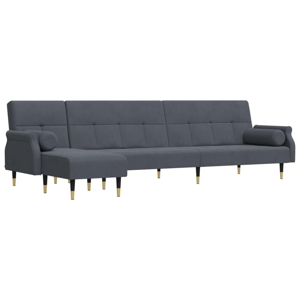 L-shaped Sofa Bed Dark Gray 106.7"x55.1"x27.6" Velvet. Picture 1