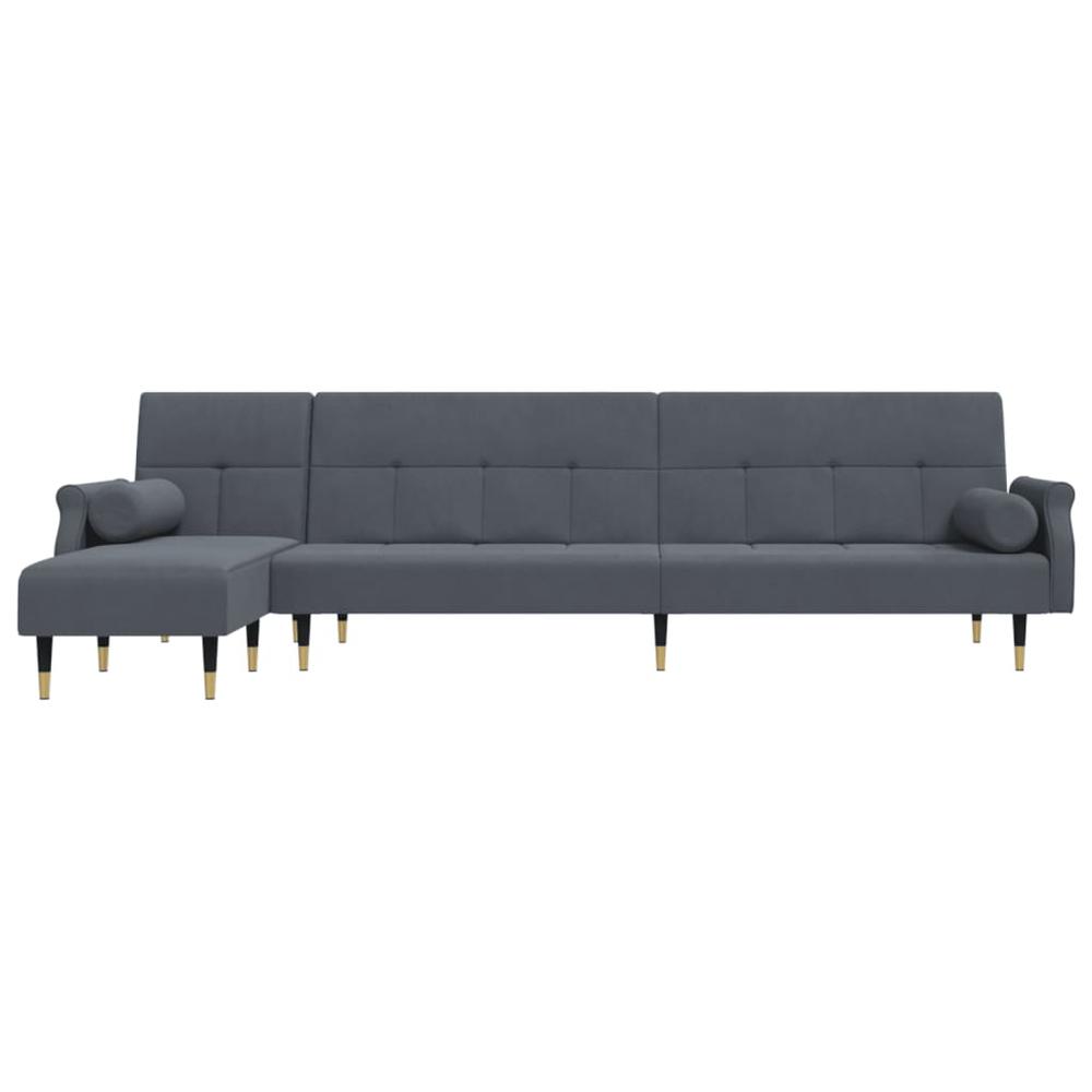 L-shaped Sofa Bed Dark Gray 106.7"x55.1"x27.6" Velvet. Picture 2