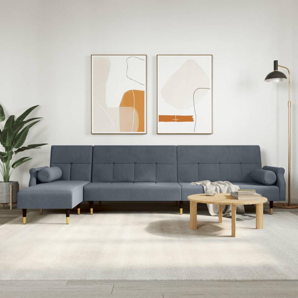 L-shaped Sofa Bed Dark Gray 106.7"x55.1"x27.6" Velvet. Picture 11