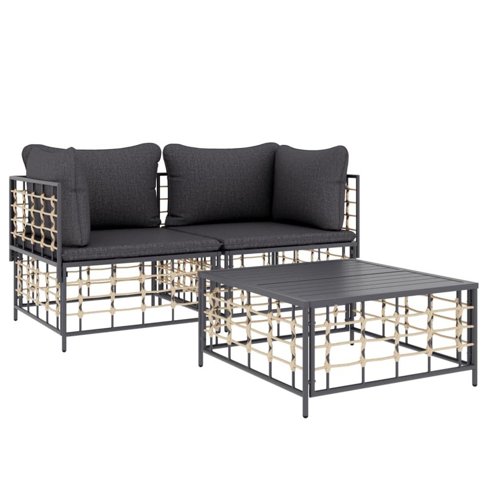 3 Piece Patio Lounge Set with Cushions Anthracite Poly Rattan. Picture 2