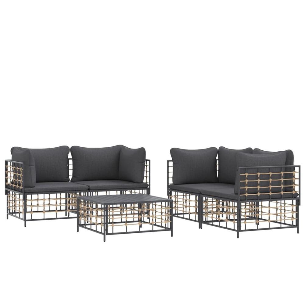 5 Piece Patio Lounge Set with Cushions Anthracite Poly Rattan. Picture 2