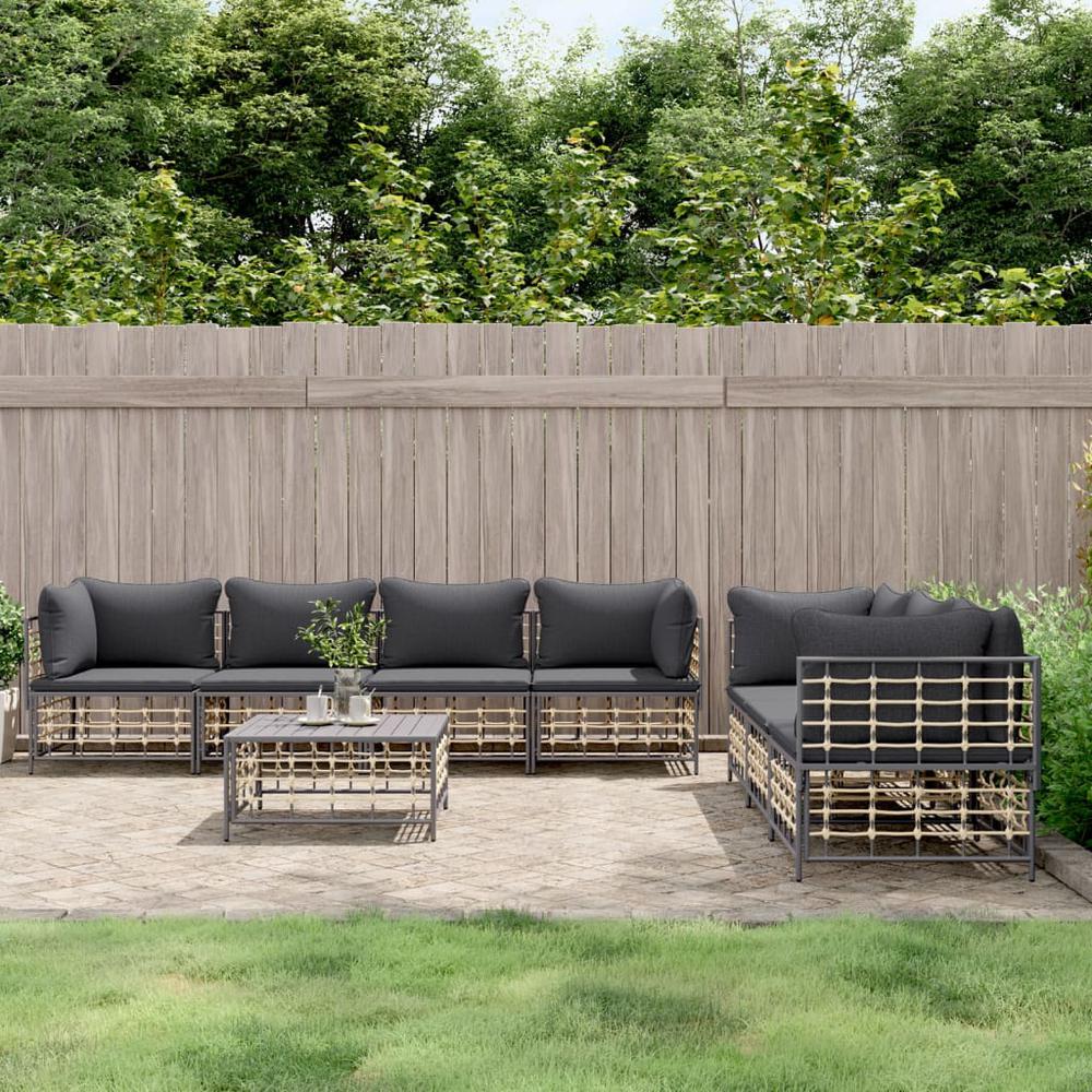8 Piece Patio Lounge Set with Cushions Anthracite Poly Rattan. Picture 9